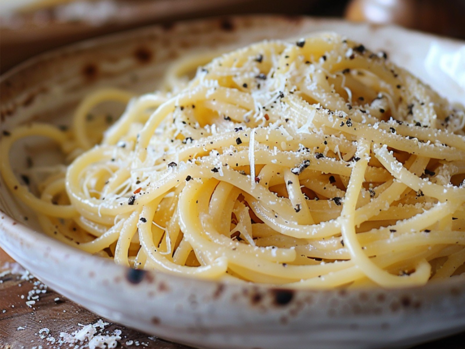 Two ingredients — pecorino and black pepper — made into a sauce with pasta water and technique. No cream. No butter shortcut. Just the emulsification that happens when starchy water meets aged cheese. Rome's greatest gift.