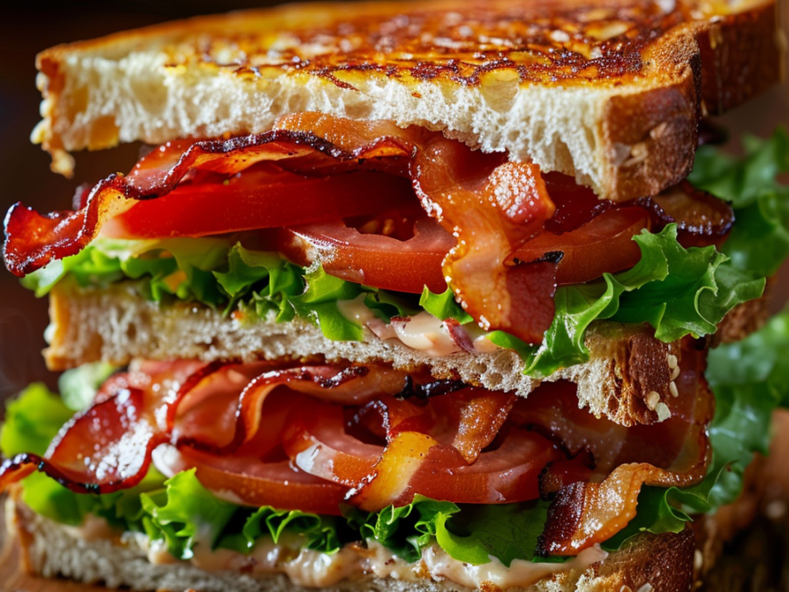 The holy trinity of sandwiches. Thick-cut bacon cooked until perfectly crispy, ripe summer tomatoes, iceberg lettuce, and a generous spread of Duke's mayo on toasted white bread. Peak summer.