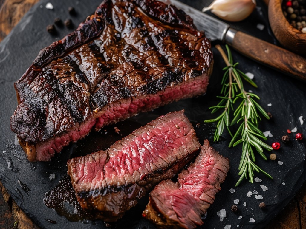 Dry-aged ribeye seasoned with nothing but coarse salt and black pepper, seared over screaming-hot charcoal, and finished with compound butter. A perfect steak needs nothing to hide behind.