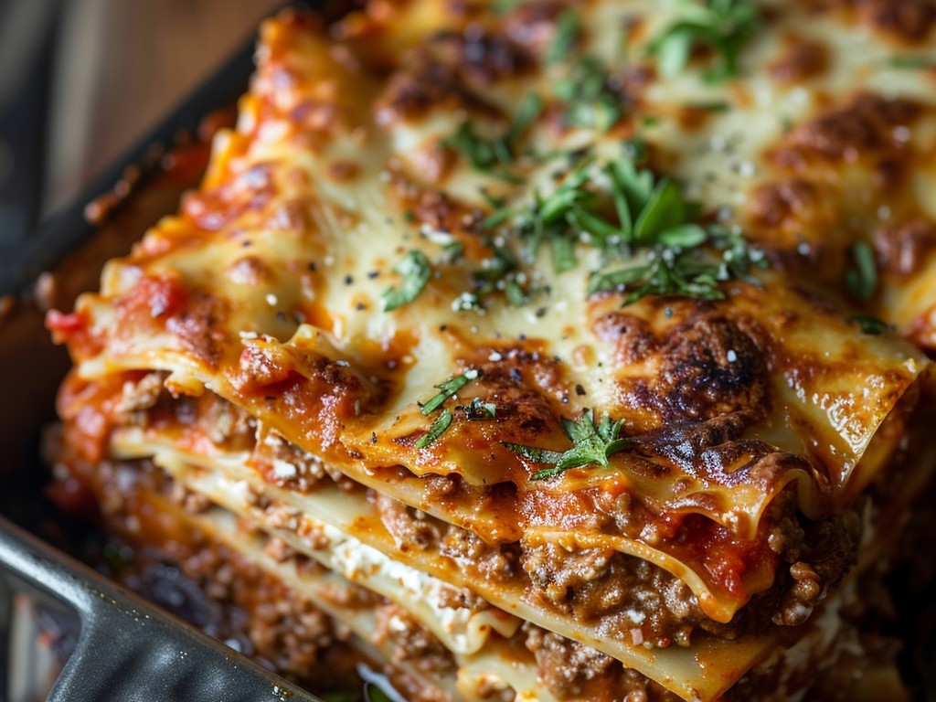 Eight layers of fresh pasta sheets, slow-cooked Bolognese, ricotta filling, and béchamel. This takes most of Sunday and makes the whole week better. Serves twelve and gets better the next day.