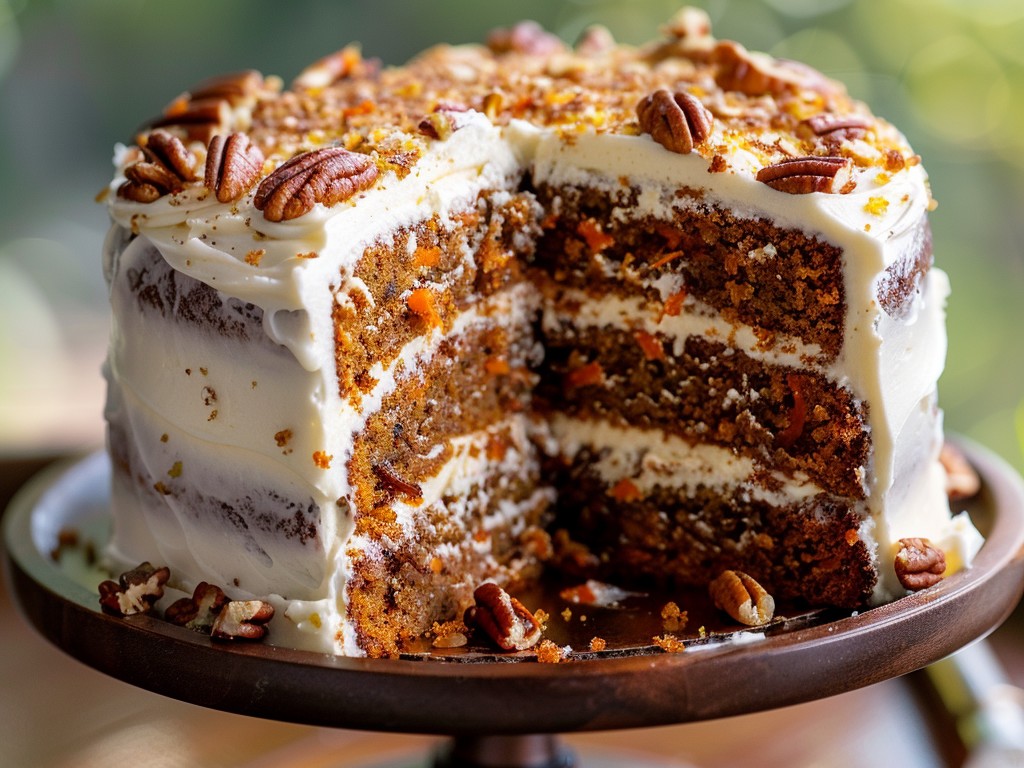 Three layers with freshly grated carrots, pineapple, toasted pecans, and warm spices, frosted with a tangy cream cheese frosting that is slightly salty and perfectly balanced.