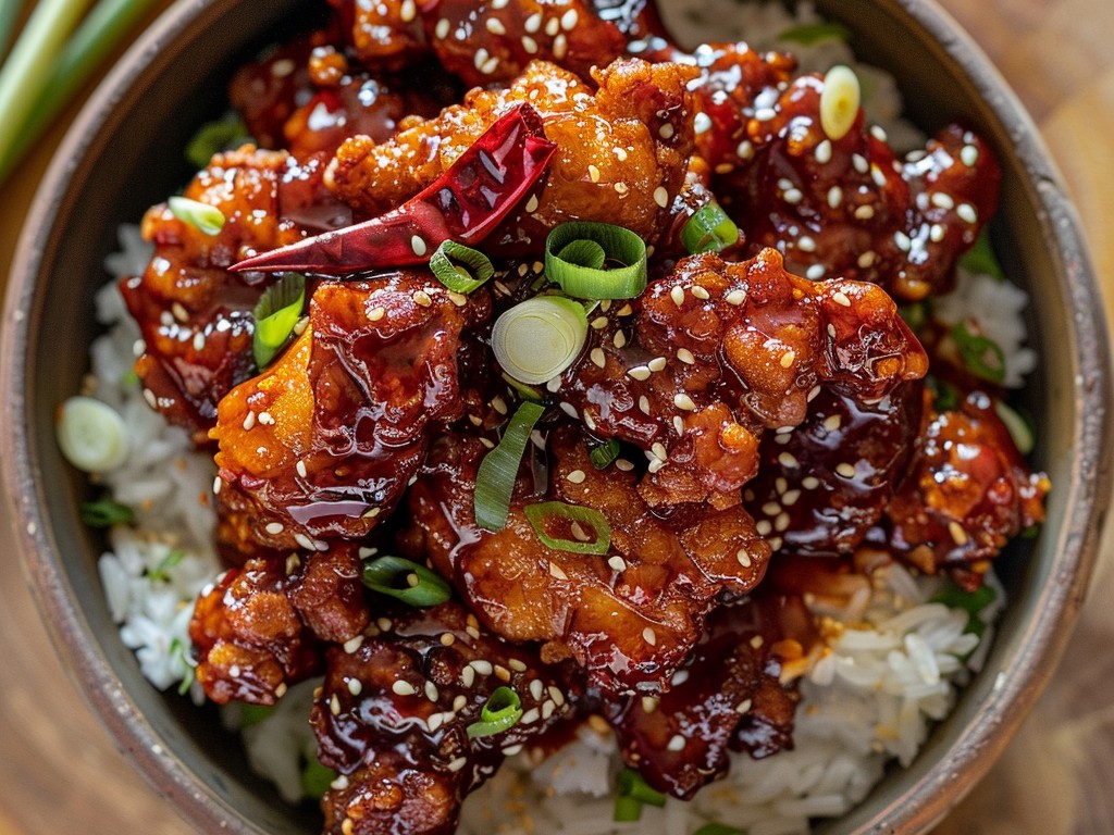 Crispy fried chicken in a sweet, spicy, garlicky sauce with dried chiles. The sauce coats the chicken without making it soggy — the technique is to toss just before serving. Takeout will never recover.