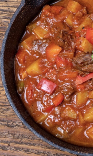 Paprika-rich beef stew with tender meat and vegetables. Deep, warm, and packed with flavor.