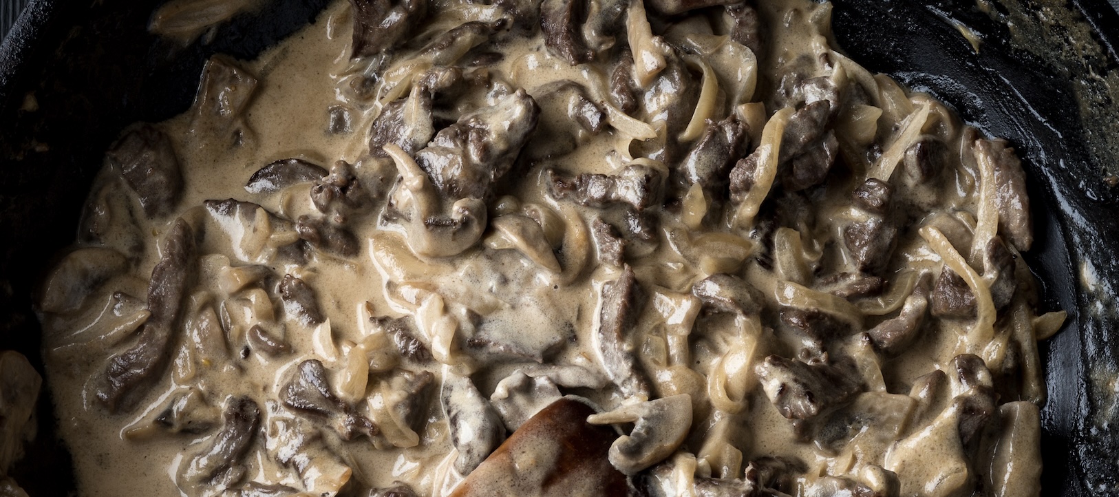 Tender beef in a creamy mushroom sauce with sour cream. Rich, silky, and perfect over noodles.