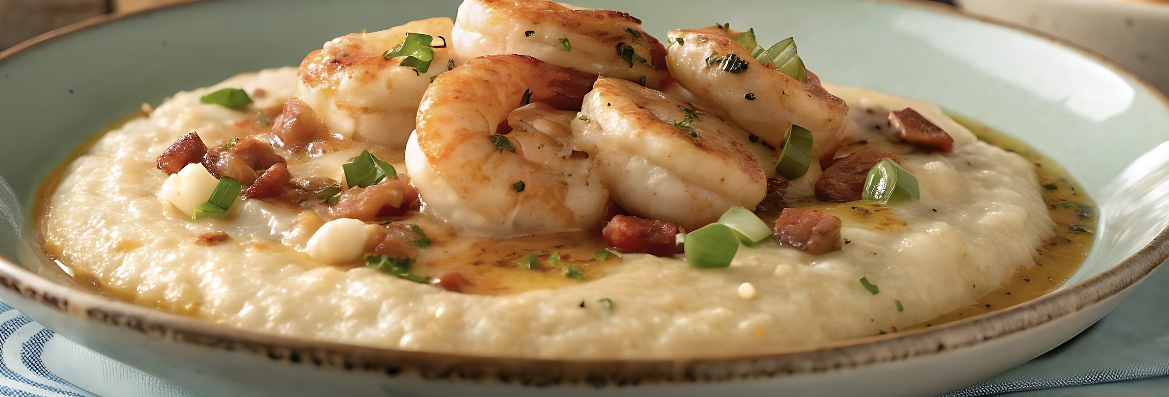 Creamy grits topped with shrimp, bacon, and a savory gravy. Rich, coastal comfort in every bite. Best made with fresh shrimp. Lucky for us, we can walk down our street to the shrimp dock and buy them from the boat!