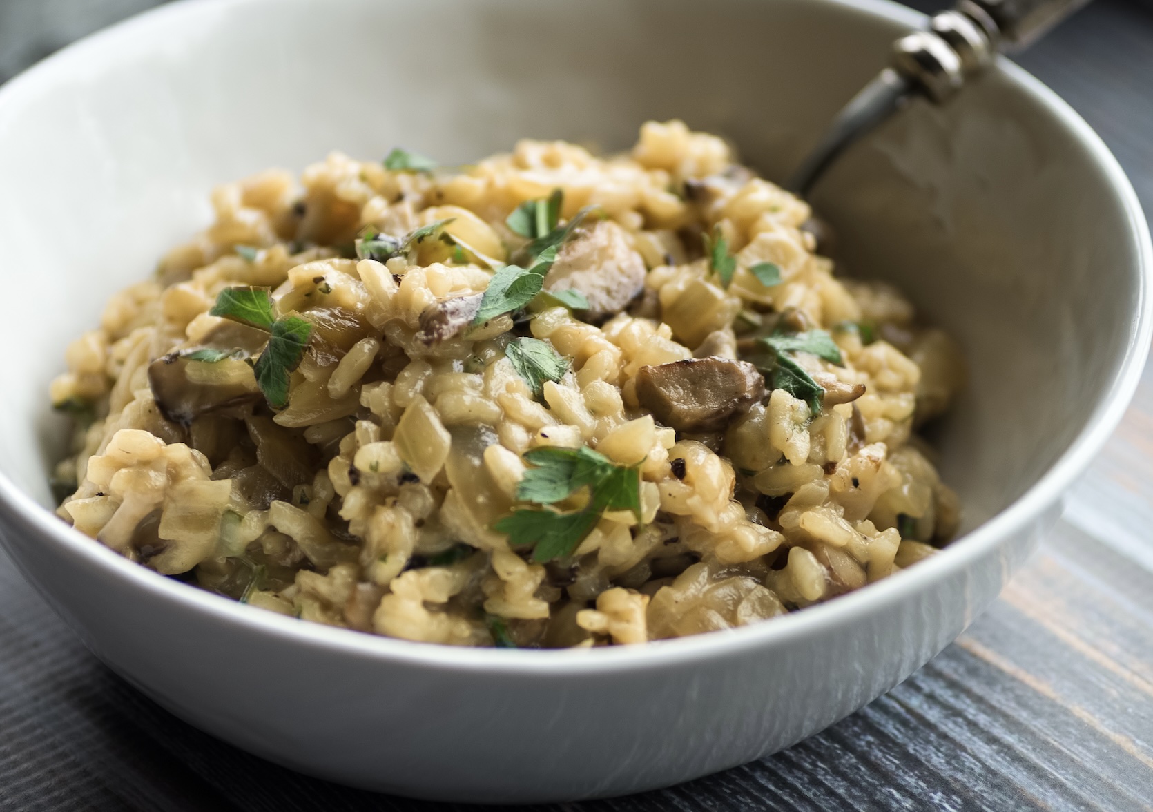 Luxurious and velvety. Arborio rice slowly cooked with earthy mushrooms, white wine, and parmesan for a rich, restaurant-quality meal.