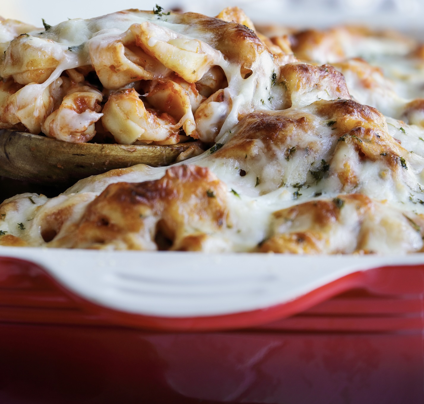Cheesy, soft tortellini baked in a rich tomato sauce. It’s faster than boiling pasta and results in a much more flavorful, unified dish. Leave out the pepperoni if you want a vegetarian dish. Or add smoked sausage for a meaty dish.